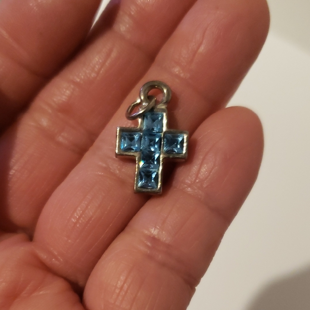 Blue Crystal Cross Pendant Charm - Women Jewelry
